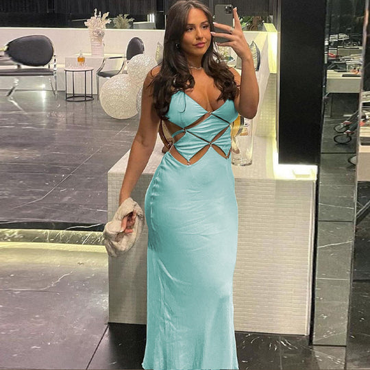 Damen glamouröses Maxikleid mit einzigartigem Schnitt und eleganten Schlaufen EB