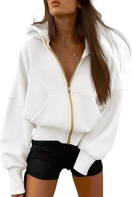 Damen Oversized Kapuzenjacke mit hohem Kragen und goldener Reißverschluss EB