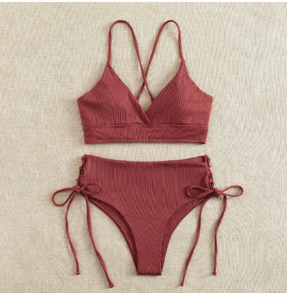 Damen Triangel-Bikini mit verstellbaren Bändern und hohen Beinausschnitten EB