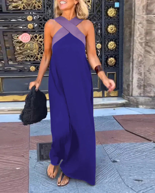 Damen Langes Maxikleid mit Cross-Over-Trägern und elegantem Schnitt EB