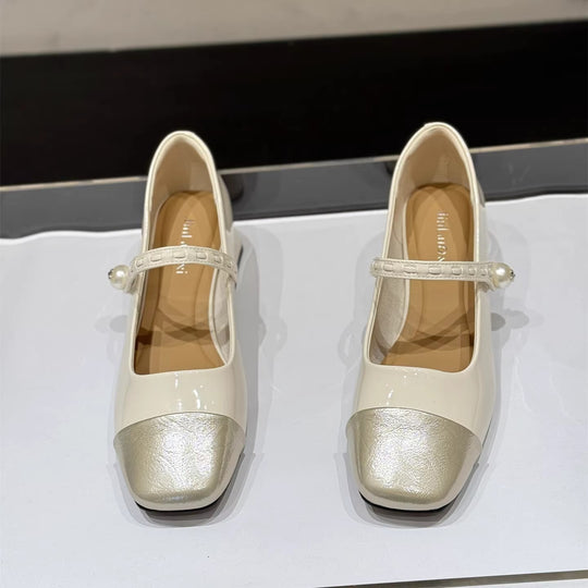 Damen elegante Mary Janes mit modischem Riemen und glänzender Vorderkappe EB