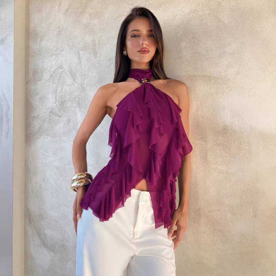 Damen Top mit asymmetrischem Schnitt und dekorativen Rüschen EB
