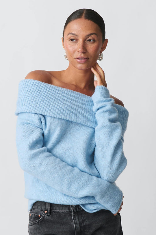 Damen nan Off-Shoulder Grobstrickpullover mit breitem Umschlagkragen und lässiger Oversize-Passform EB