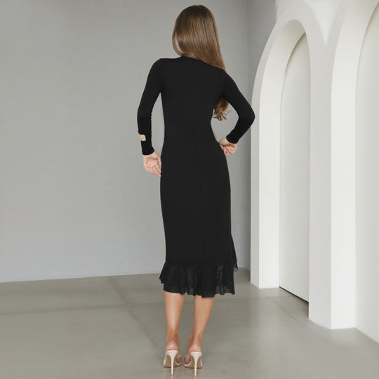 Damen charmantes Wickelkleid mit asymmetrischem Saum und Rüschendetails EB