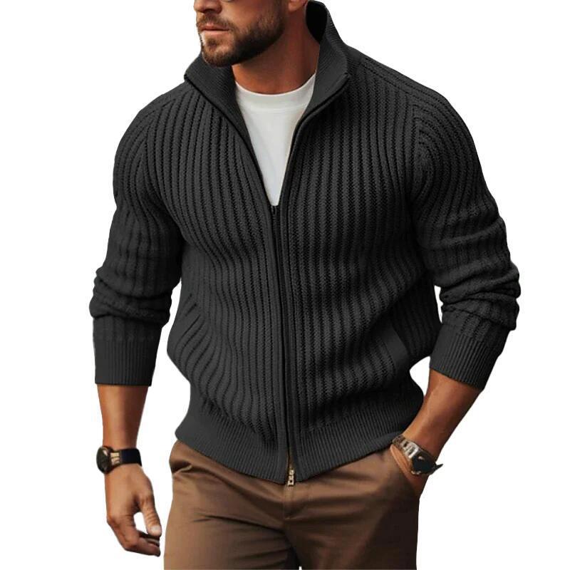 Herren Strickjacke mit modernen Rippdetails und durchgehendem Reißverschluss EB