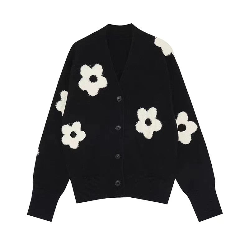 Damen Strickjacke mit floralem Motiv und Knopfleiste EB