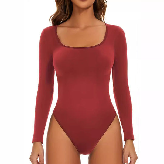 Damen Langarm Bodysuit mit tiefem Ausschnitt und figurformender Passform EB