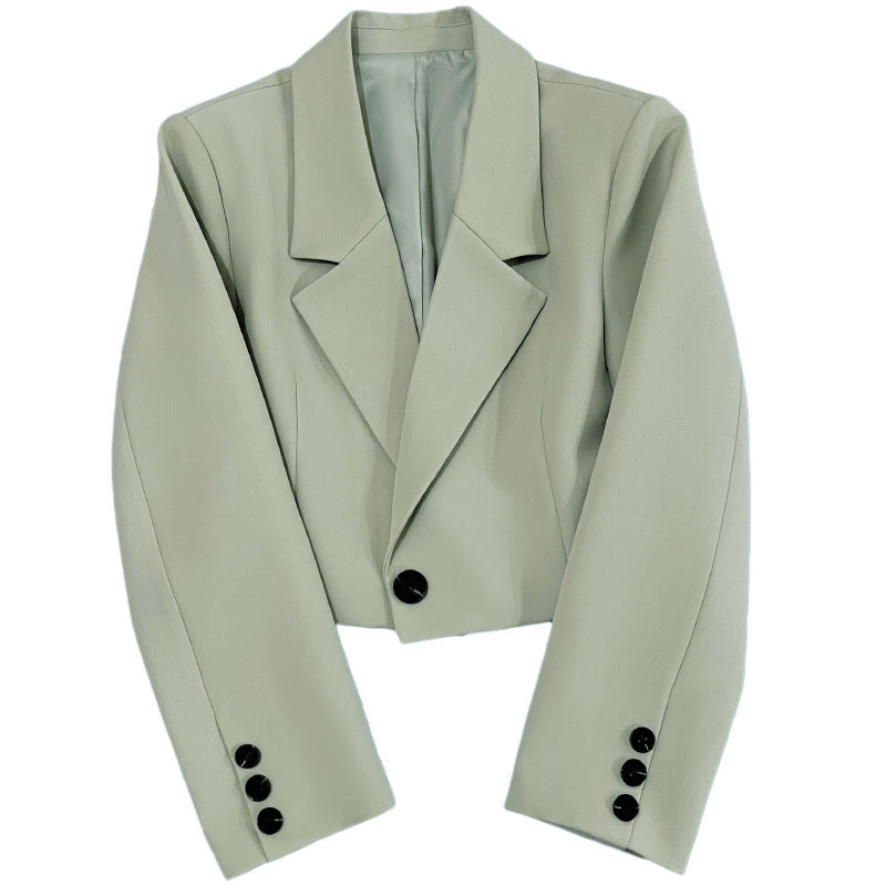 Damen nan kurzer taillierter Blazer mit markantem Revers und Ein-Knopf-Verschluss EB