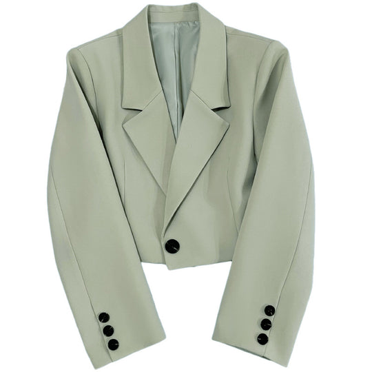 Damen nan kurzer taillierter Blazer mit markantem Revers und Ein-Knopf-Verschluss EB