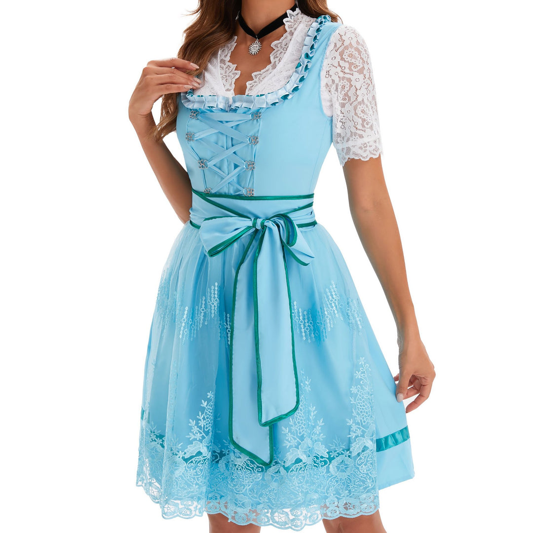 Damen nan kurzes Landhaus-Dirndl mit bestickter Tüllschürze, gerafftem Mieder und Puffärmeln EB