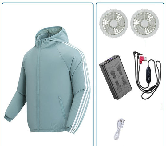 Unisex nan atmungsaktive Kühljacke mit integrierten USB-Lüftern und Kapuze R&B