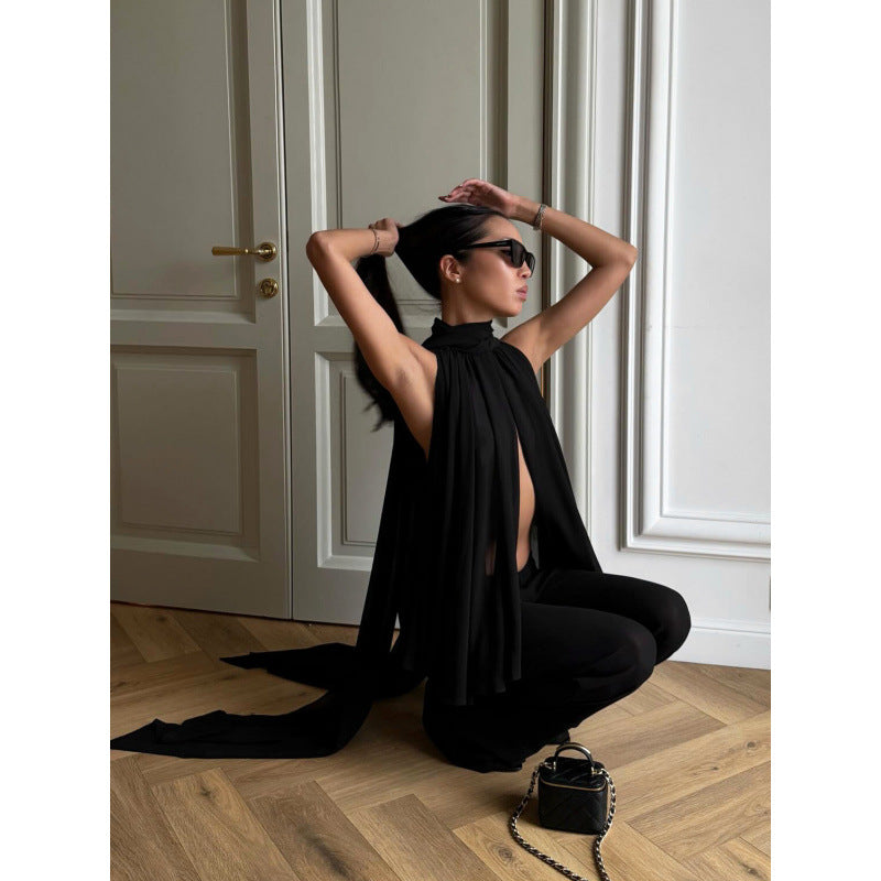 Damen Elegantes Top mit fließendem Schnitt und raffiniertem Halstuch EB