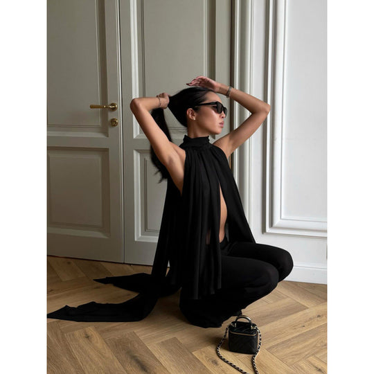Damen Elegantes Top mit fließendem Schnitt und raffiniertem Halstuch EB