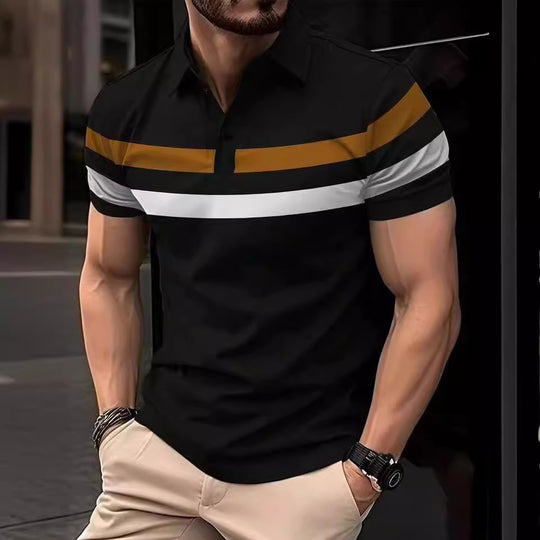 Herren Polohemd mit modernem Farbblockdesign und atmungsaktiven Materialien EB