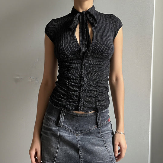 Damen Elegantes Rüschenshirt mit schickem Bindeband EB