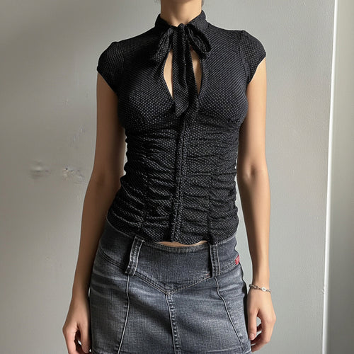 Damen Elegantes Rüschenshirt mit schickem Bindeband EB