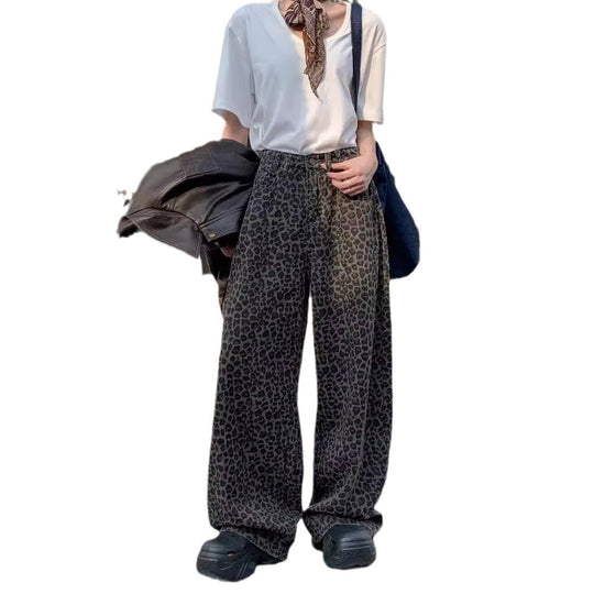 Damen Weite Leoparden-Hose mit elastischem Bund EB