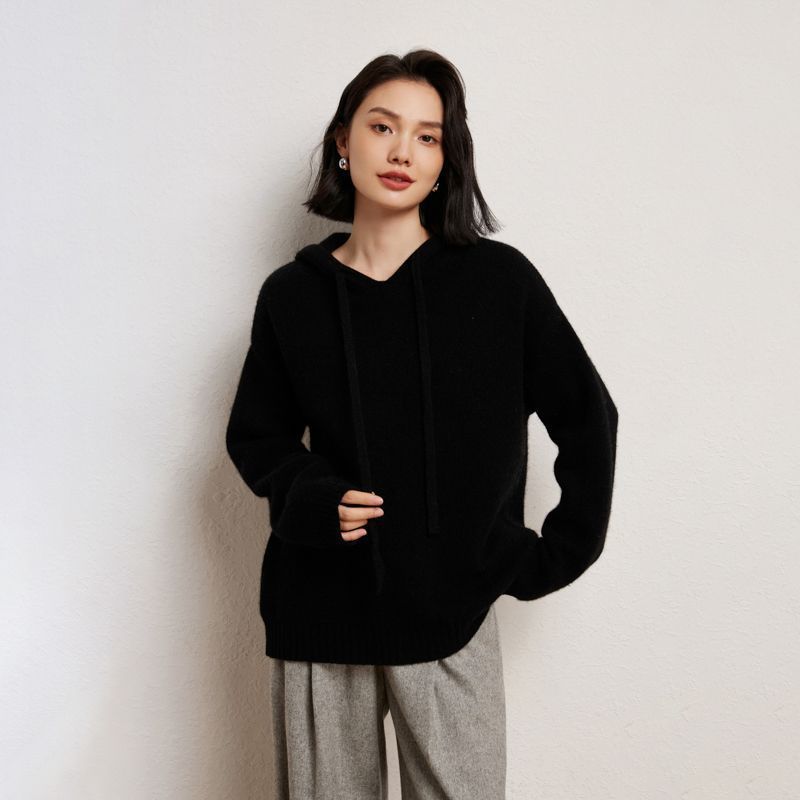 Damen lässiger Strickpullover mit Kapuze und fein strukturierter Oberfläche EB