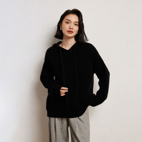 Damen lässiger Strickpullover mit Kapuze und fein strukturierter Oberfläche EB