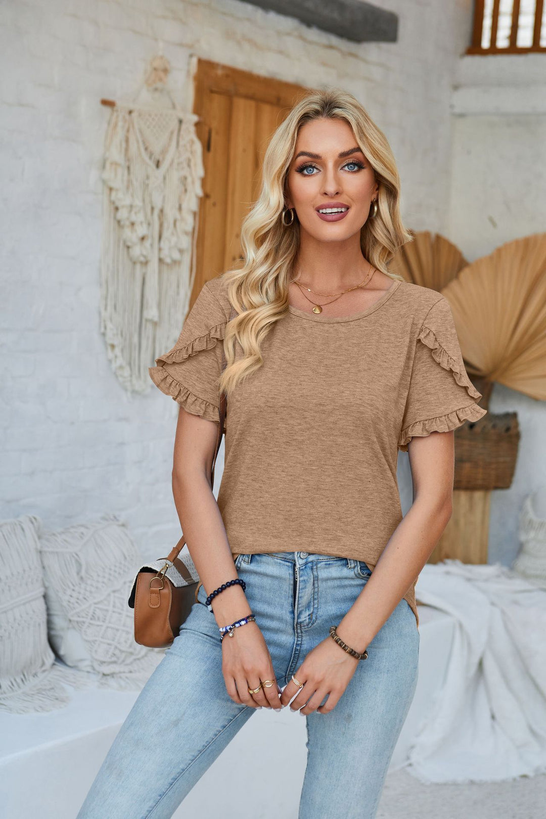 Damen lässiges T-Shirt mit Rüschendetails EB