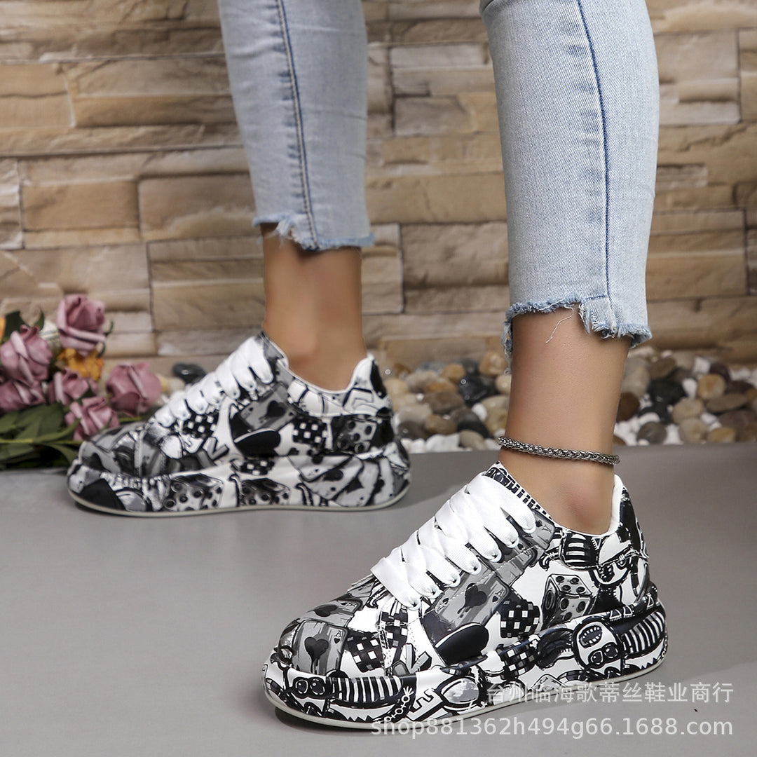 Damen modische High-Top Sneakers mit buntem Grafikdesign EB
