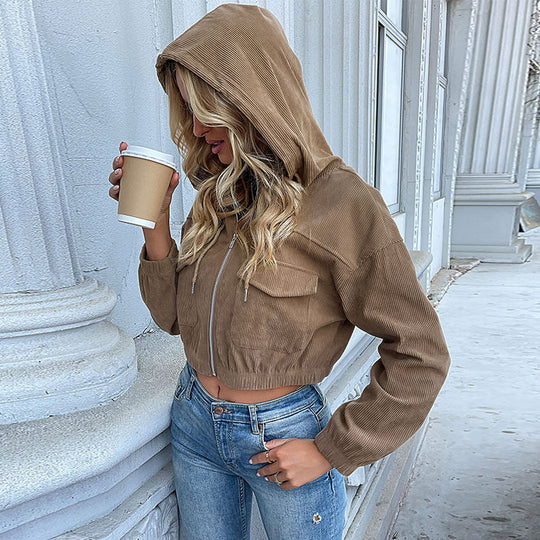 Damen Cordjacke mit praktischem Reißverschluss und modernen Taschen EB