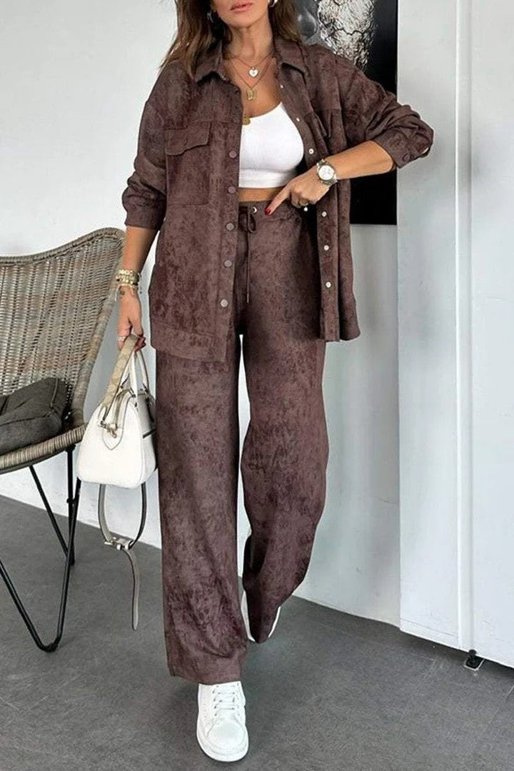 Damen Lässiges Blusen- und Hosen-Set aus weichem Material mit besonderen Texturen EB