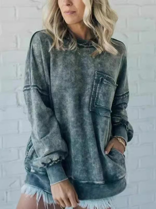Damen Bequemer Oversized Sweatshirt mit Taschen EB