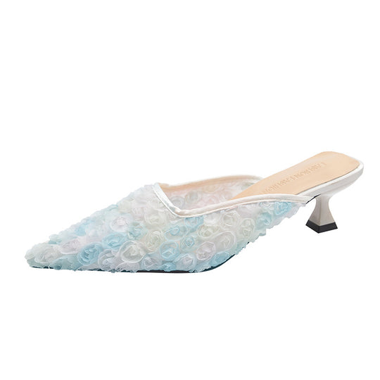 Damen Elegante Mules mit floralem Rosen-Design und modischem Absatz EB