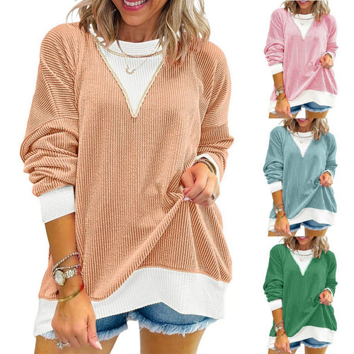 Damen lässiger Pullover aus strukturiertem Material mit V-Ausschnitt EB