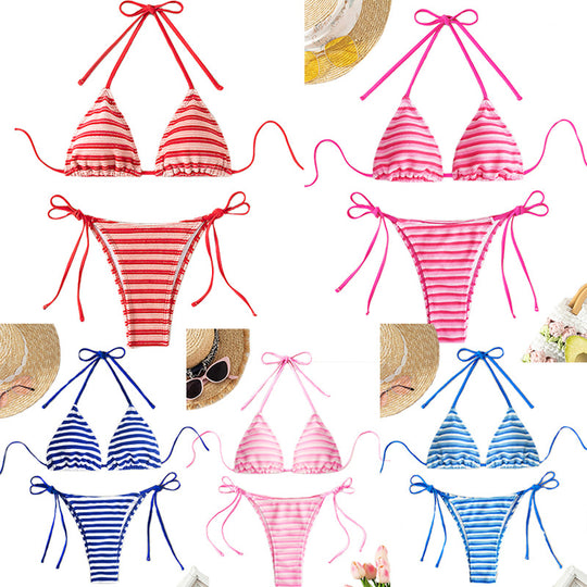 Damen gestreiftes Bikini-Set mit verstellbaren Trägern EB