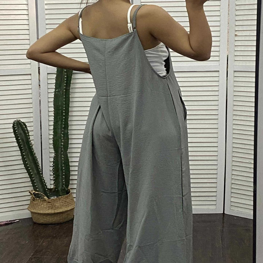 Damen Lässiger Jumpsuit mit weitem Bein und praktischen Taschen EB