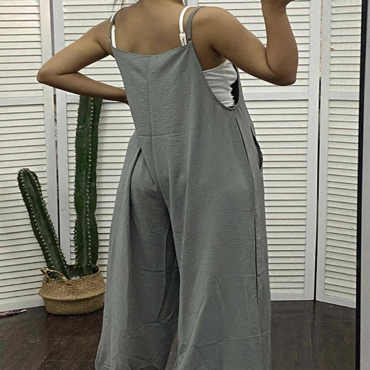 Damen Lässiger Jumpsuit mit weitem Bein und praktischen Taschen EB