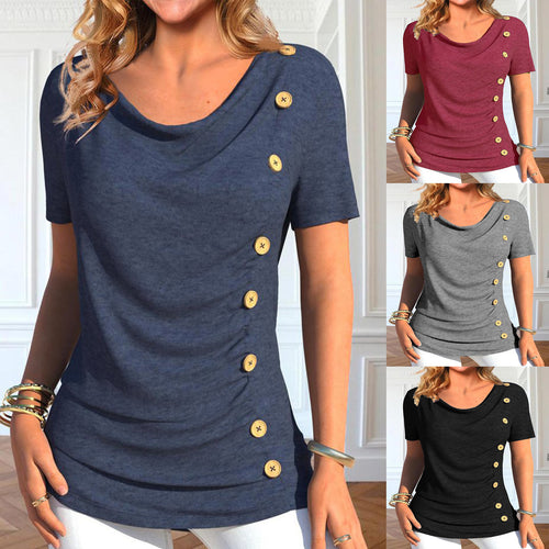 Damen Elegantes Rundhals-Oberteil mit Knopfdetails EB