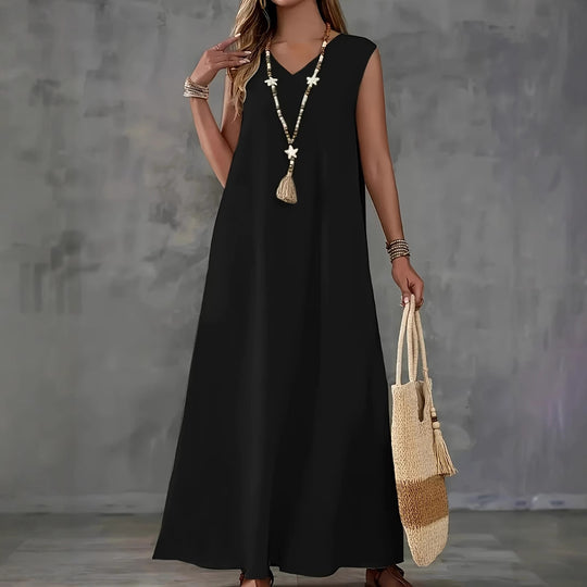 Damen Maxikleid mit elegantem V-Ausschnitt und fließendem Schnitt EB
