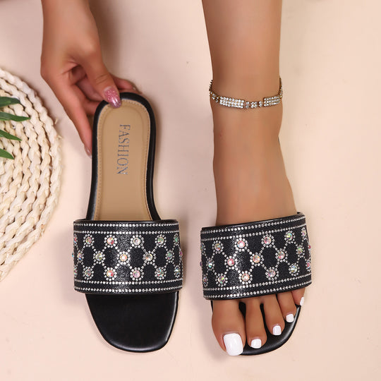 Damen elegante Slippers mit funkelndem Strassdesign EB