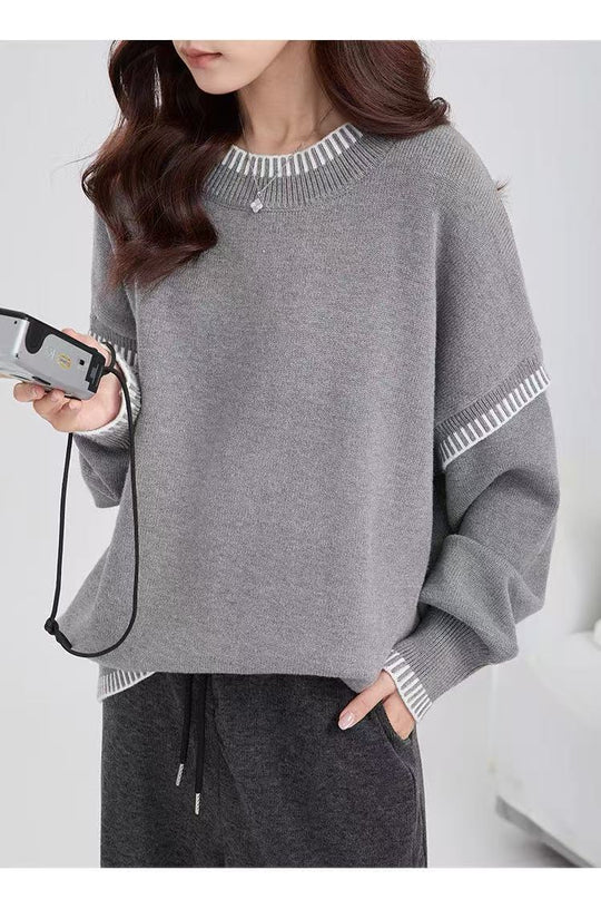 Damen Übergroßer Strickpullover mit Kontrastbündchen EB