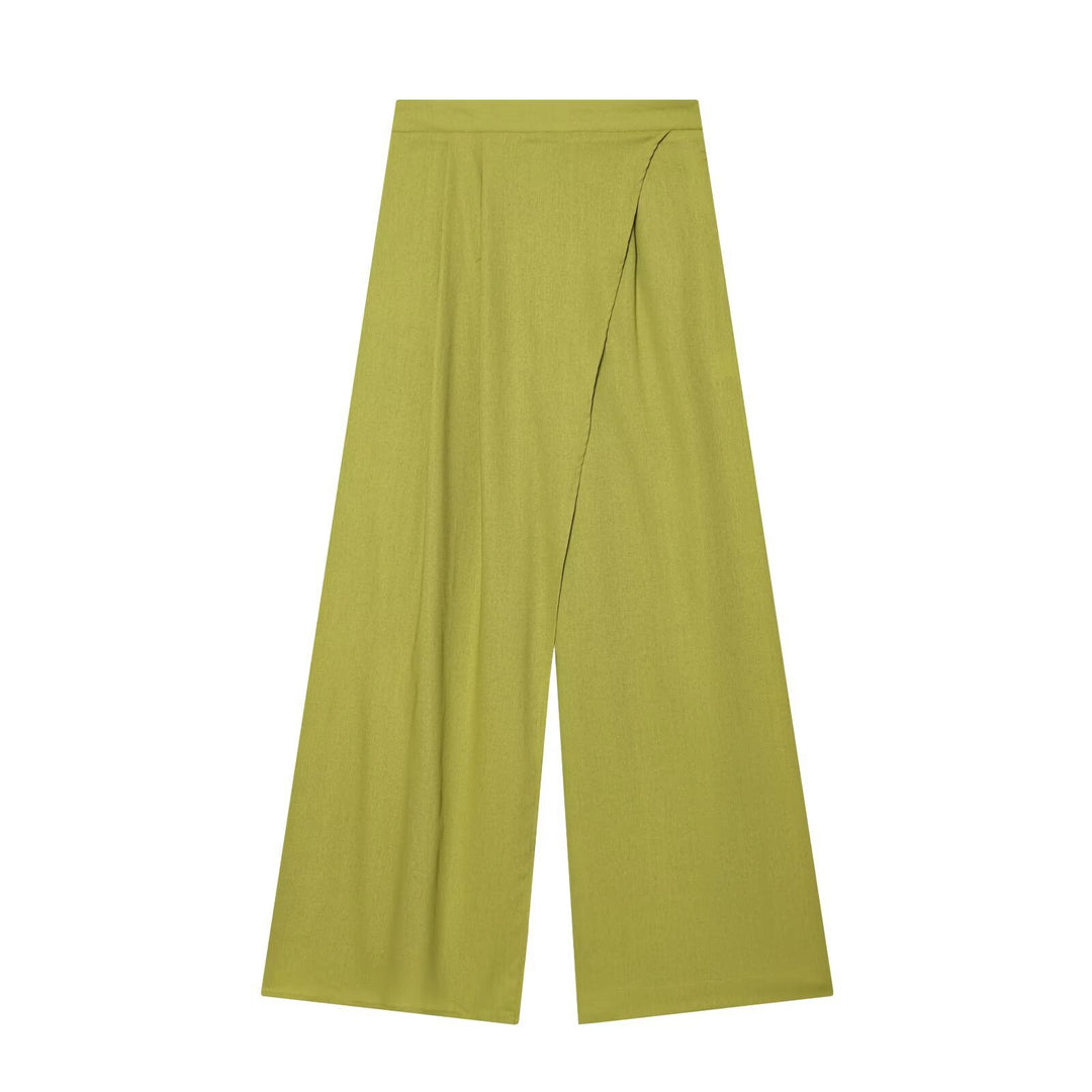 Damen elegante weite Hochbundhose mit asymmetrischem Schnitt EB