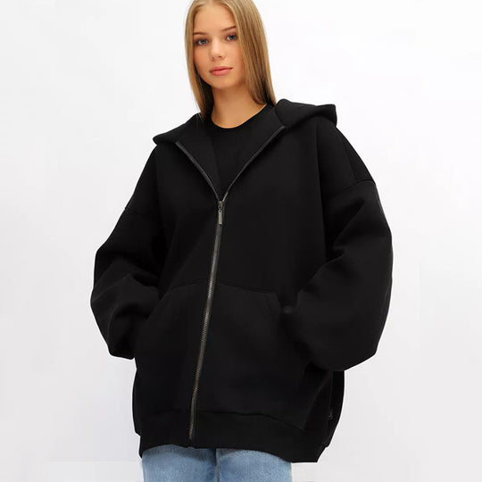 Damen lässiger Oversized Zip-Hoodie mit tiefen Taschen EB