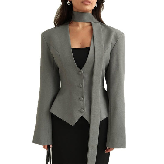Damen Blazer mit hochgeschlossenem Kragen und voluminösen Ärmeln EB