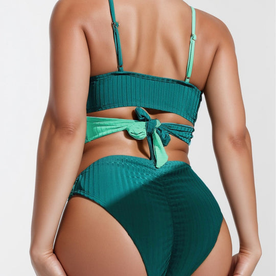 Damen Gemusterter Wickelbikini mit hochgeschnittenem Taillenbund EB