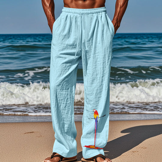 Herren lässige Strandhose mit elastischem Bund und buntem Stickdesign EB
