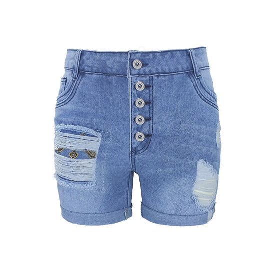 Damen Jeans-Shorts mit lässigem Fransen-Design und modischen Applikationen EB