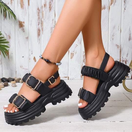 Damen Modische Plateausandalen mit verstellbaren Schnallen EB