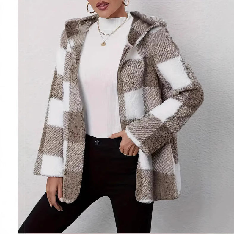 Damen Teddyjacke im modernen Karomuster EB