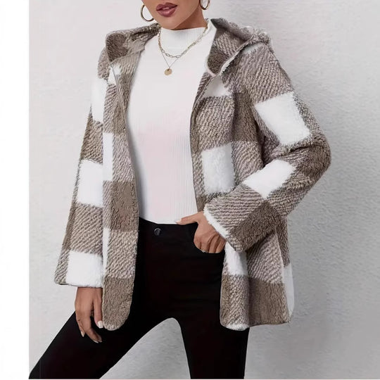 Damen Teddyjacke im modernen Karomuster EB