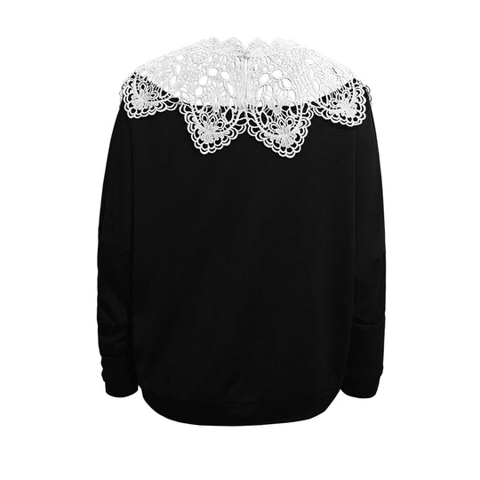 Damen Sweatshirt mit dekorativem Spitzenkragen und lässigem Schnitt EB