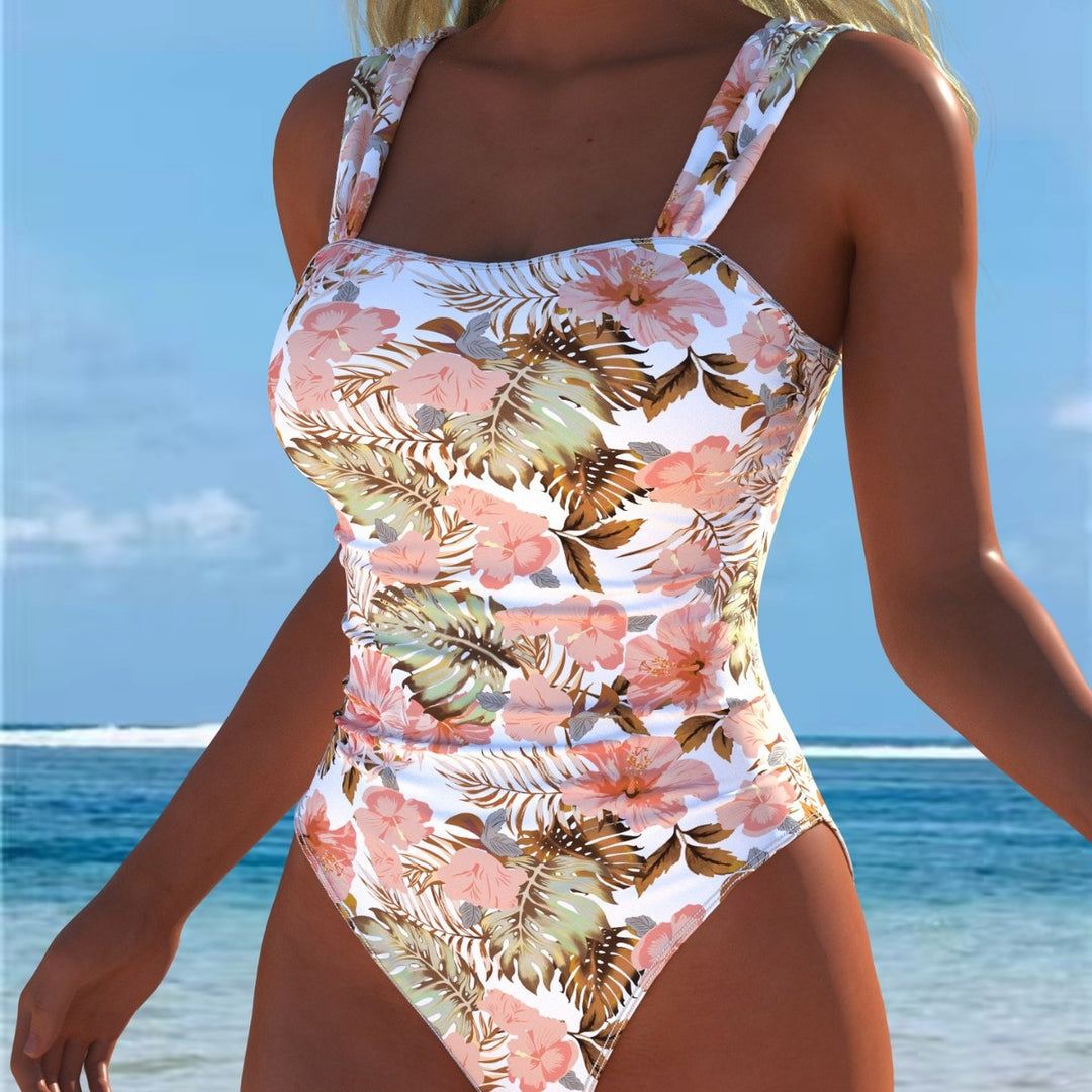 Damen Einteiliger Badeanzug mit floralen Akzenten und breiten Trägern EB