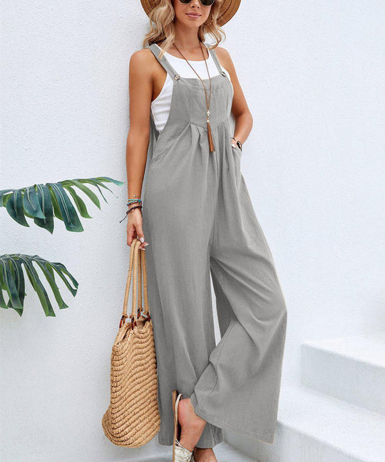 Damen Lässiger Jumpsuit mit praktischem Schnallenverschluss und weit geschnittenen Beinen EB