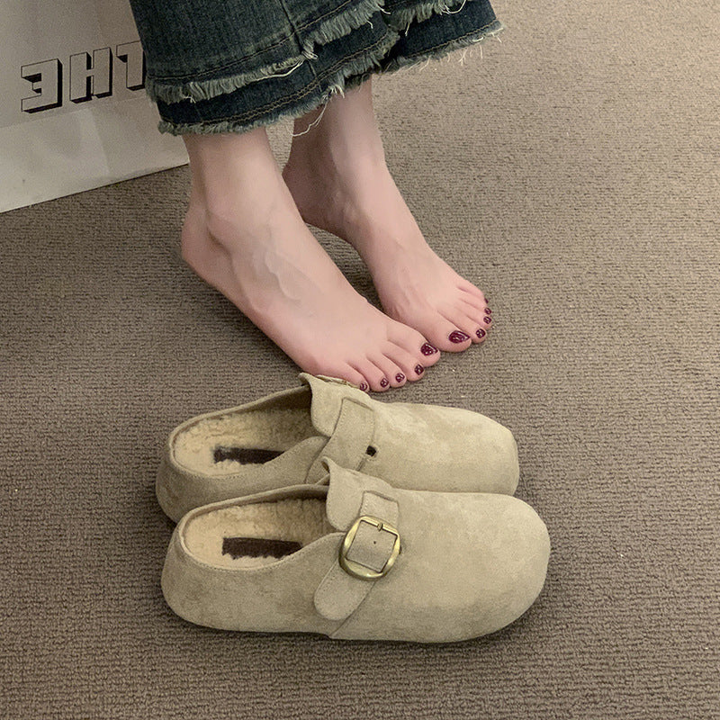 Damen Kuschelige Clogs aus hochwertigem Material mit modischem Schnallenverschluss EB
